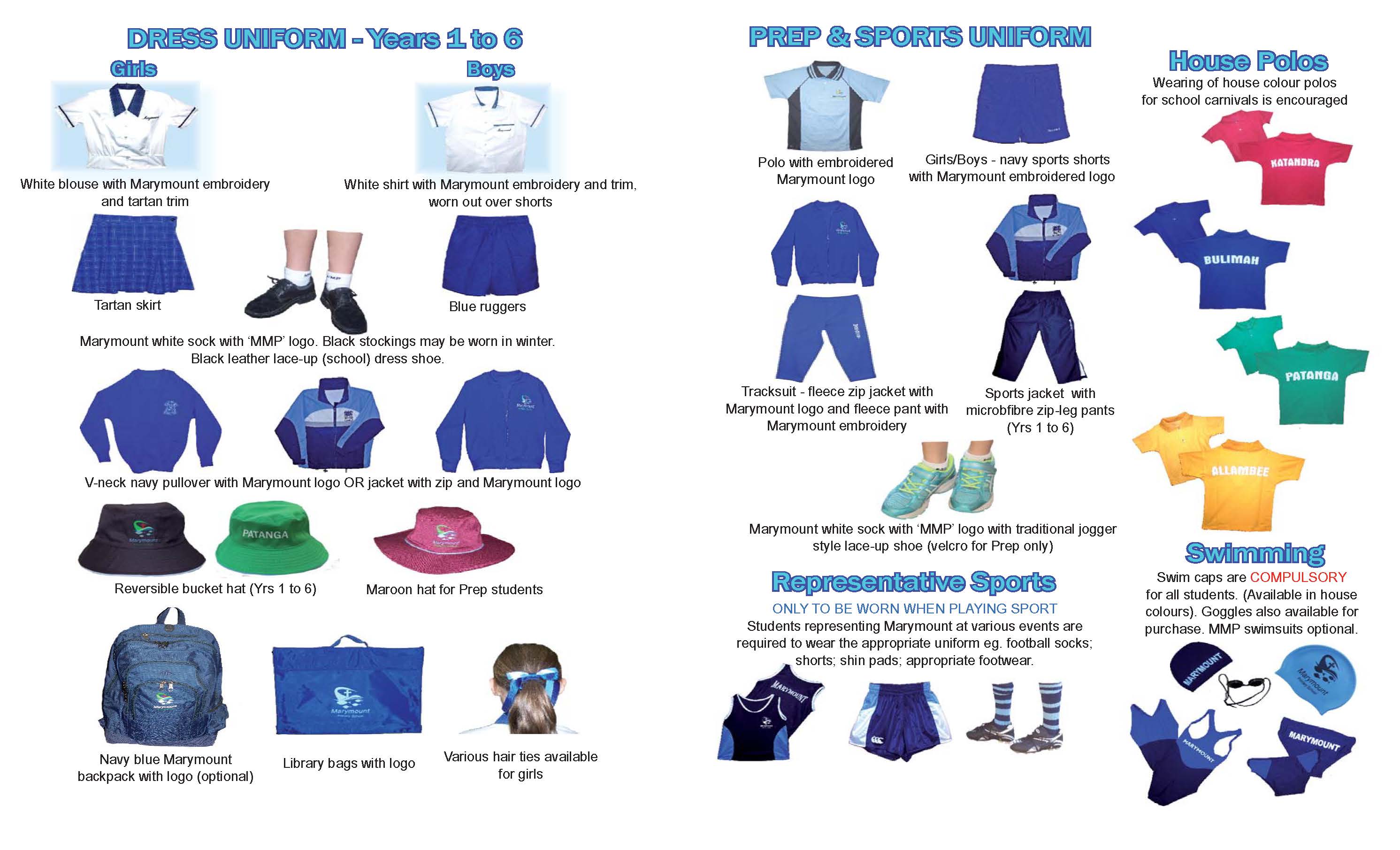 Poster showing school uniform options with labelled clothing and accessories.